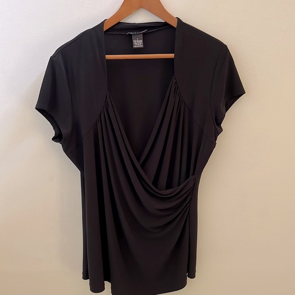 Carole Little Tops - Black Vneck Draped Top Size L